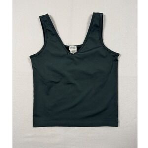 Athletic Danskin Womens Medium Tank Top Green Built-in Shelf Bra Stretch V-Neck